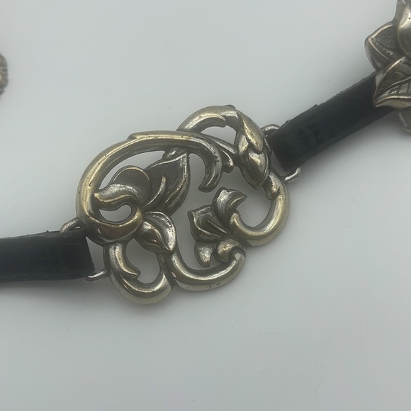 Vintage Silver & Leather Chain & Floral Conchos Statement Belt Boho Western Sz S main image 4